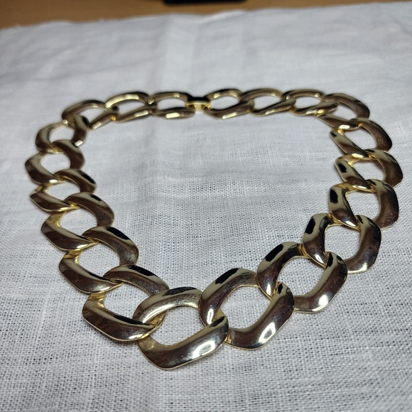 Vintage Link Chain Necklace Chunky 80s Gold Tone Choker - Picture 3 of 8